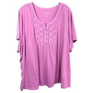 Woman‎ Within Plus Size 34W 36W Top 4X Eyelet Blouse Short Sleeve Purple 433